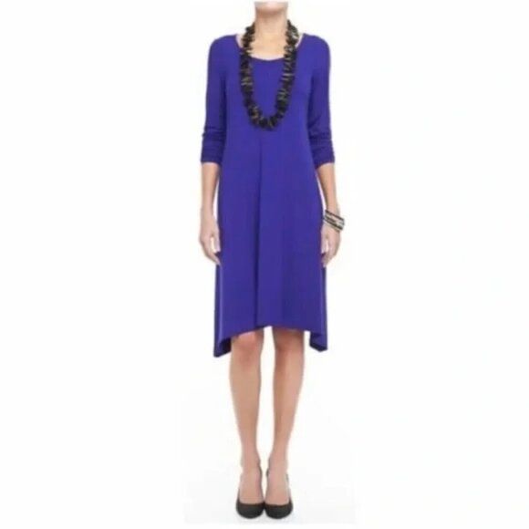 Eileen Fisher Scoop Neckline Knee Length Jersey Dress Blue Size 1X NWT - Picture 1 of 7
